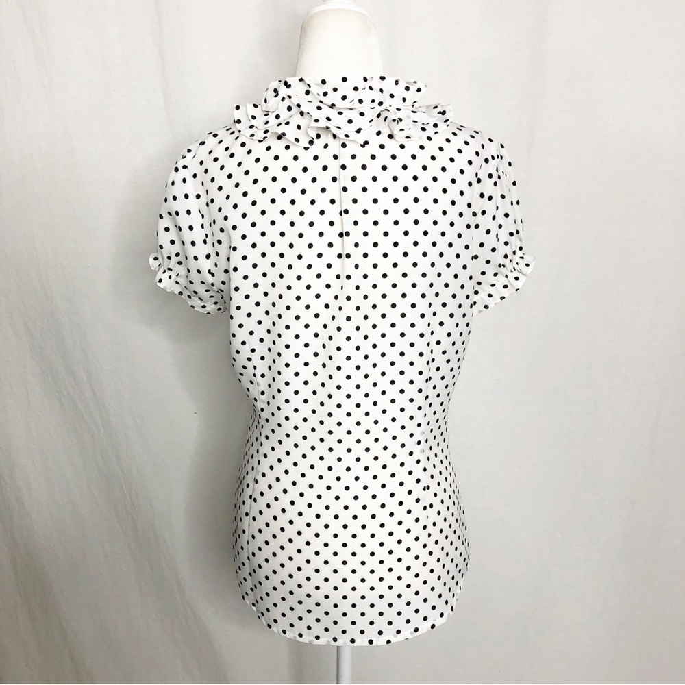 Blue Bell Black & White Polka Dot Ruffle Button Front Top Size M - Picture 3 of 4